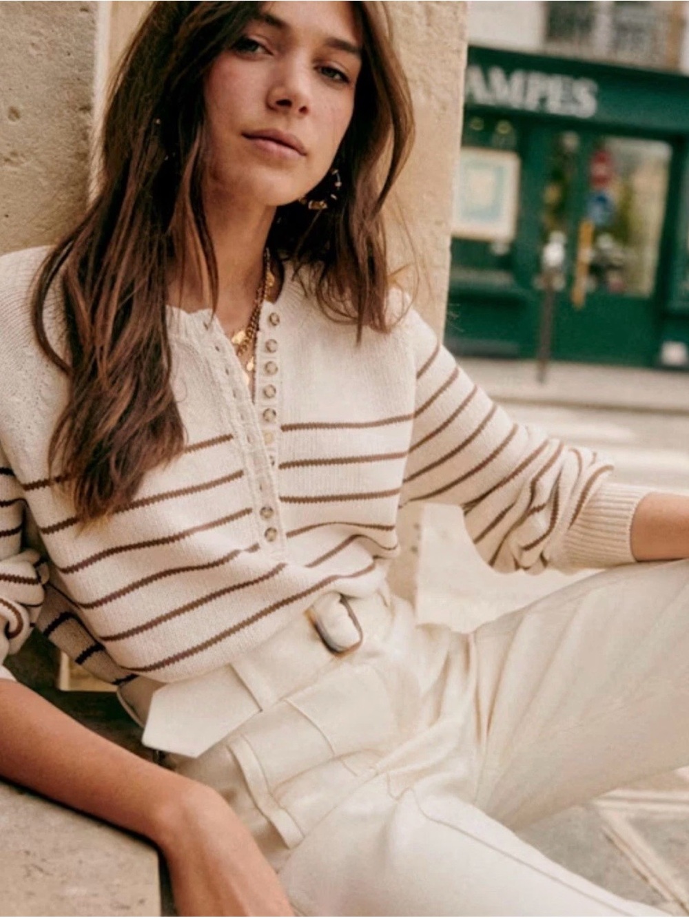 [NWT] Sezane Leontine Jumper Sweater Ecru/Camel Sz S